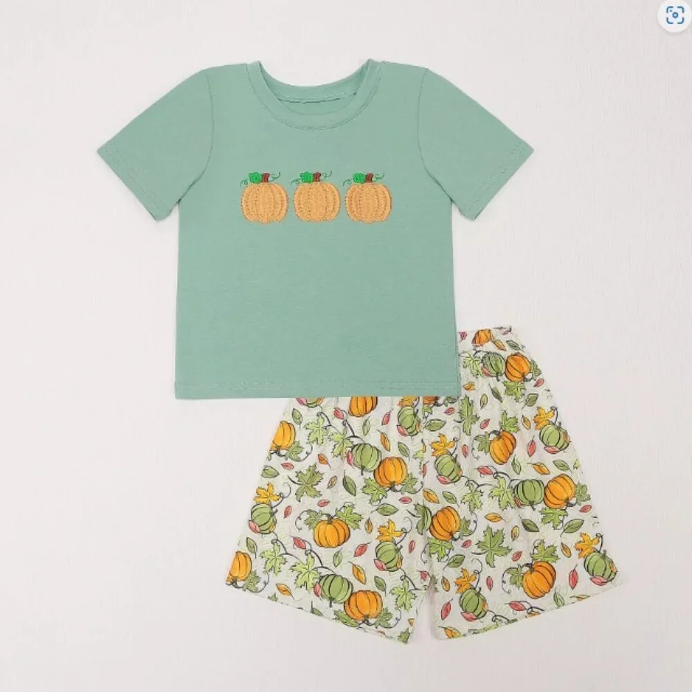 Boutique Pumpkin Boys Plaid Shorts Outfit Set